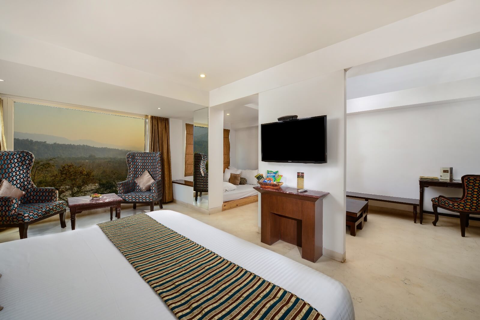 Luxury room at EllBee Ganga View with panoramic view of the Ganges